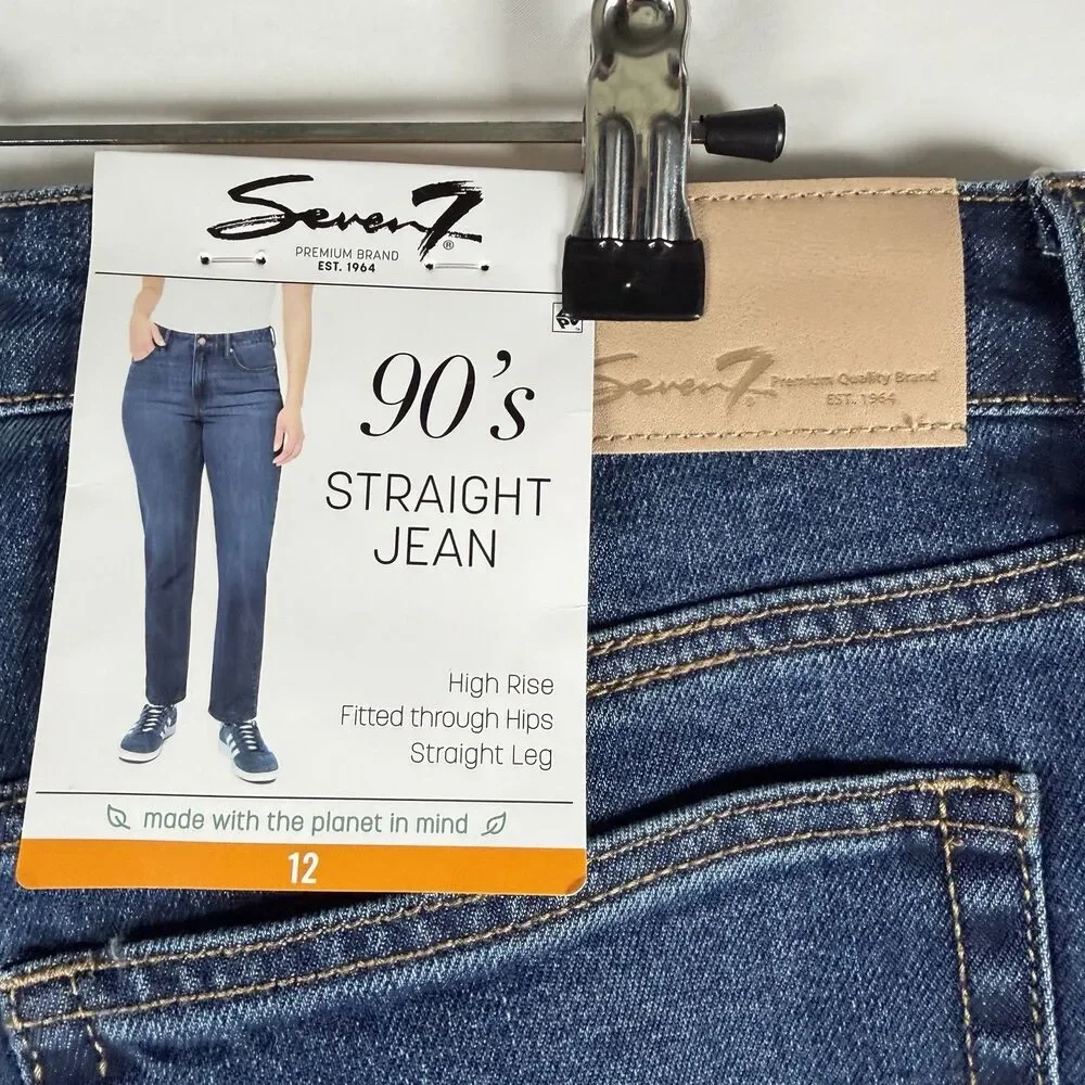 Seven7 Women's 90's Straight Jean Size 12 Dark Wash‎ Basic Minimalist NWT